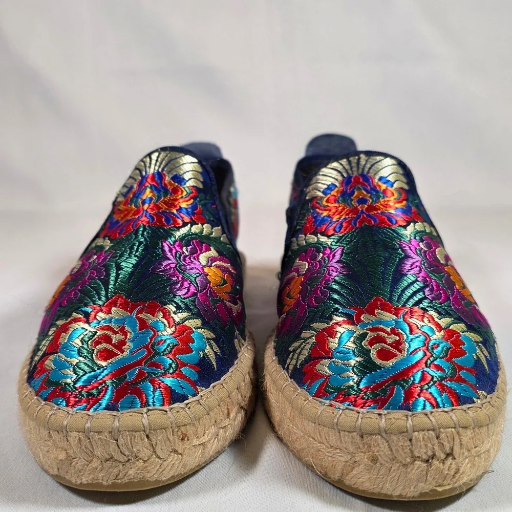 Fabiolas Floral Embroidered Navy Women 39 Espadrille Flat Boho Artisan Whimsical